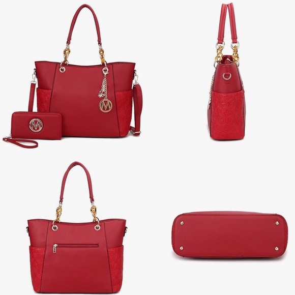 ~Michael Kors-Esque Red Tote Bag & Wallet Set w/Gold Tone “M” Hardware~ - Picture 5 of 14